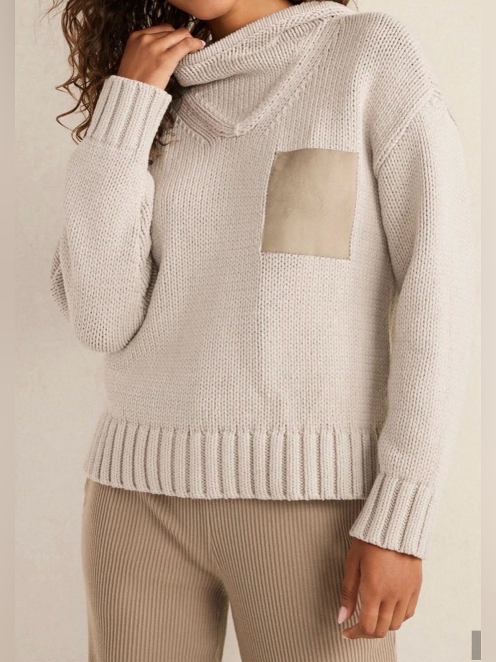 * New Haven Well Within Hooded Sweater Faux Leather Chest Pocket SZ Medium *